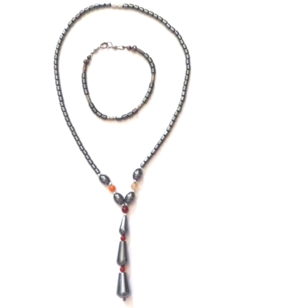 💥CLEARANCE💥VINTAGE HEMATITE DANGLE 18" NECKLACE & HEMATITE 7.5" BRACELET